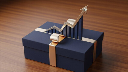 Gift box with bow as rising arrow - Gift of growth, present of success - Gift Concept