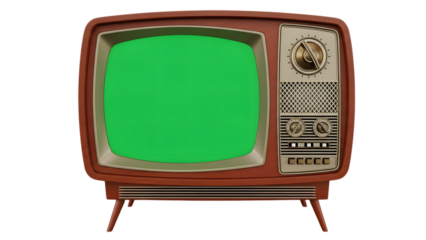 Vintage television with a bright green screen, broadcasting retro entertainment and nostalgia, isolated on a white background