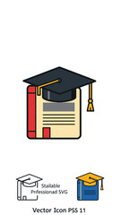 Education concept icon illustration book and graduation cap symbolic