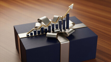 Gift box with bow as rising arrow - Gift of growth, present of success - Gift Concept