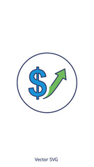 Dollar sign and upward arrow symbol in circle for financial growth