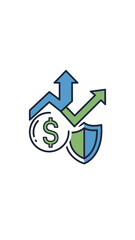 Financial growth icon dollar shield and upward arrows on white background
