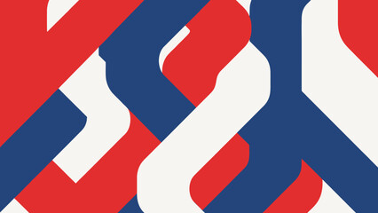 Abstract pattern of flowing red, white, and blue ribbons creating a dynamic, interwoven design