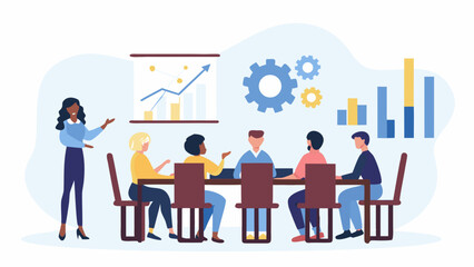 Diverse team in modern meeting room with presentation