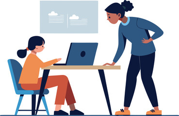 Concerned parent explaining cyberbullying and how to report harassment to a child for mental health and safety illustration