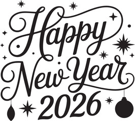 Happy New Year 2026 Handlettered Calligraphy Greeting Card Vector