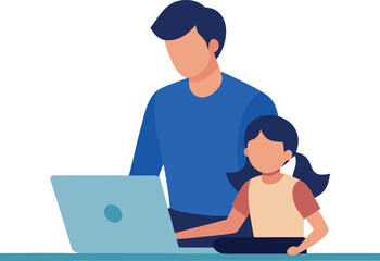 Parent enabling parental controls and security settings on a laptop to protect their child online illustration