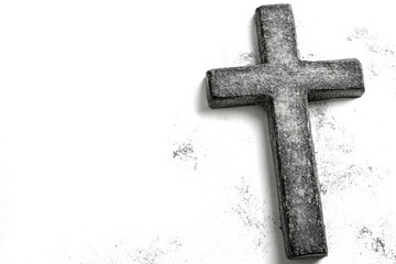  cross made from gray ashes powder, isolated on a transparent background,