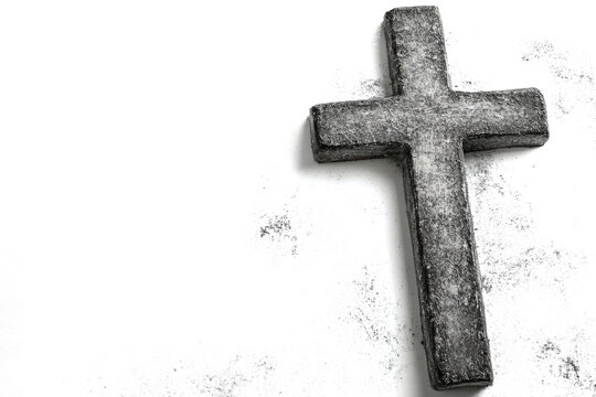  cross made from gray ashes powder, isolated on a transparent background,