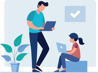 Parent and child reviewing social media privacy settings together for a safe online experience illustration