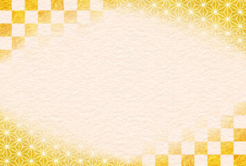 和柄　金箔　市松模様　麻の葉　文様　和紙　年賀　正月　お歳暮　和風　枠　和　素材　高級感　豪華　和モダン　おしゃれ　キラキラ　シンプル　Japanese pattern.Celebration Frame.
