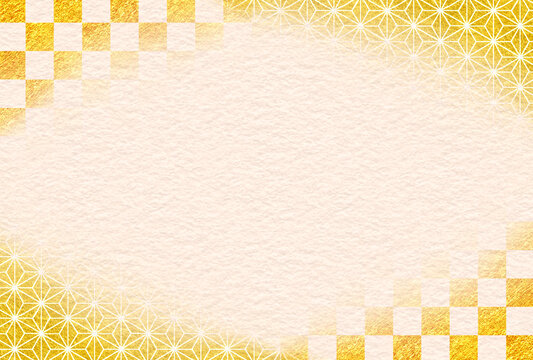 和柄　金箔　市松模様　麻の葉　文様　和紙　年賀　正月　お歳暮　和風　枠　和　素材　高級感　豪華　和モダン　おしゃれ　キラキラ　シンプル　Japanese pattern.Celebration Frame.