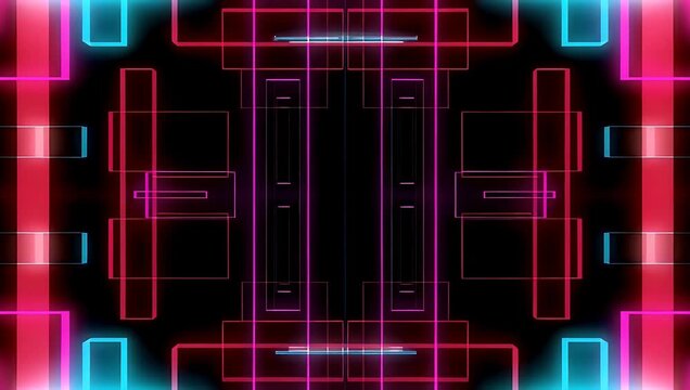 bold cinematic 4K neon animation featuring glowing rectangular light frame suspended against deep black background radiating colorful energy and modern aes tics ideal for intros music visuals and