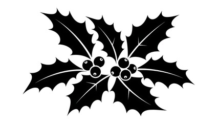 Black and white holly sprig icon on white background
