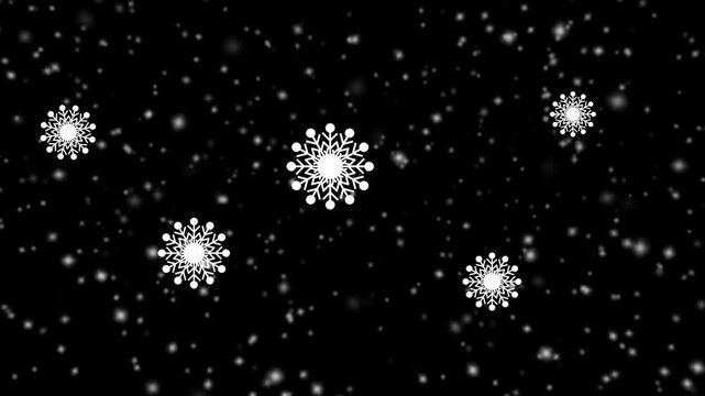 Falling Snowflakes in the Night - Black Background