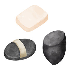 水彩手描き風のファンデーションのパフのイラストセット