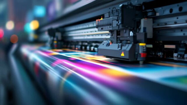 High-quality digital printer producing vibrant prints in a modern printing studio