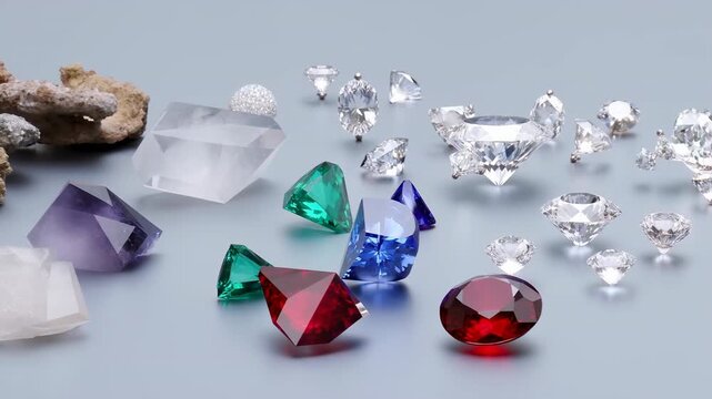 Vivid Gemstones Against Neutral Background, Jewelry Details Captured Under Gentle Studio Illumination