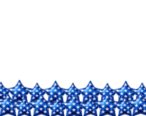 Blue star balloon border with white stars isolated on transparent background