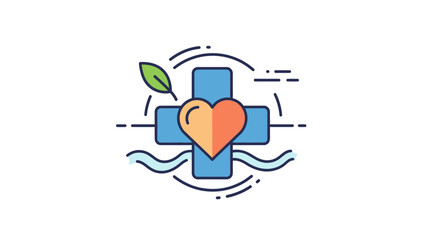 Health and wellness concept icon cross heart and leaf symbol on white