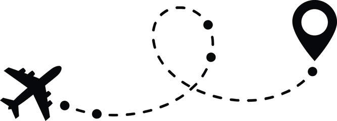 Aircraft tracking line path. Dotted airplane route vector for travel infographic
