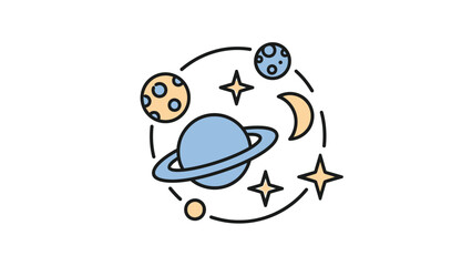 Obraz premium Cosmic illustration of planets stars and celestial bodies on white background