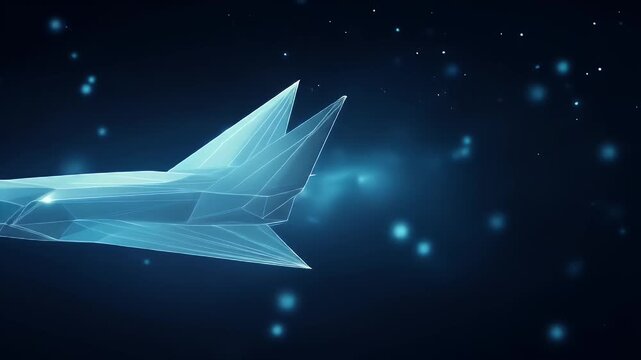 A 3D wireframe plane is floating in space with bokeh lights