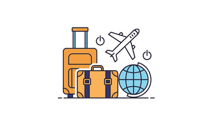 Travel illustration luggage globe airplane isolated on white background