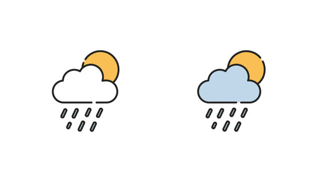 Weather icons depicting rain cloud and sun in simple flat design style