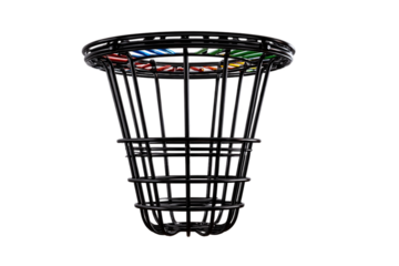 Sports disc golf basket with metal frame isolated on transparent background