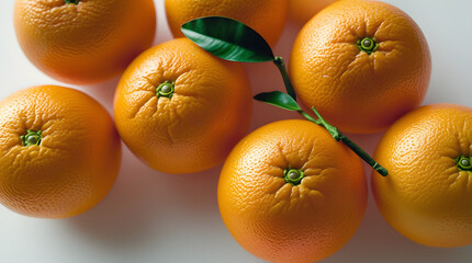 Freshly Picked Oranges with Vibrant Orange Hues and Green Stems Isolated on White Background, Close Up Fruit Photography Highlighting Juicy Texture, Natural Freshness, Healthy Citrus Composition