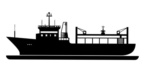 Obraz premium Cargo Ship black silhouette vector,Cargo Ship symbol