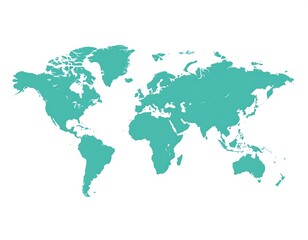 Fototapeta premium Turquoise world map on a plain white background, showing continents