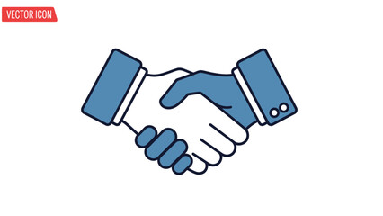A vector icon illustration of two hands shaking, symbolizing agreement, partnership, or a deal.