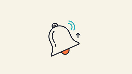 Obraz premium A simple line art illustration of a ringing bell icon with an upward arrow, signifying notifications or alerts on a light background.