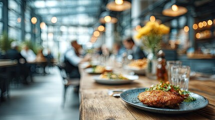Corporate Lifestyle: Out of Focus Group of Employees in Modern Lunchroom