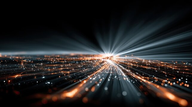 Digital Information Flow: Fiber Optic Beams Connecting the World - Powered by Adobe