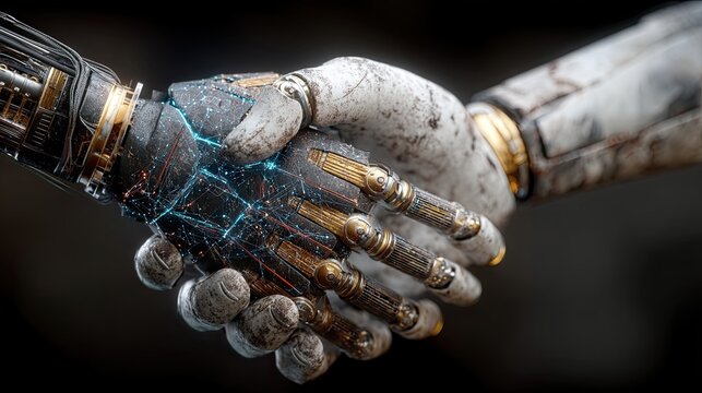 Technology Meets Humanity: A Conceptual Greeting Symbolizing Artificial Intelligence Integration - Powered by Adobe