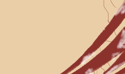 An abstract retro red curved lines isolated on cream background with a vintage aesthetic.