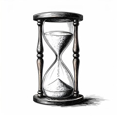 Hourglass illustration, sand trickling. Wooden frame. Shadow detail