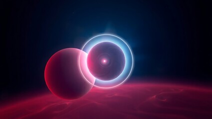 Generative AI depiction of interconnected luminous spheres resembling atomic or planetary