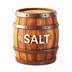 Wooden barrel labeled "SALT," with metal bands, isolated on white