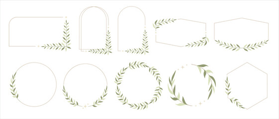 Obraz premium Aesthetic Botanical Frames and Leaf Wreath Collection