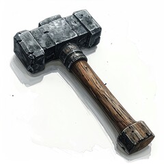 A stone and wood hammer with a textured metal head