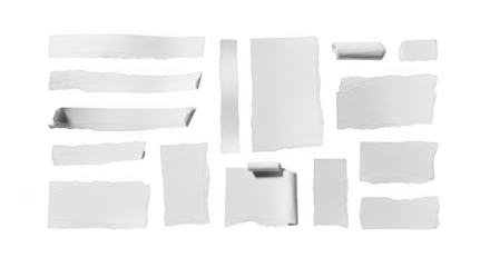 Collection of torn paper pieces isolated on transparent background