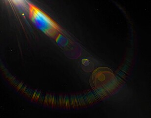 Bright light with rainbow lens flare effect against a dark, cosmic background