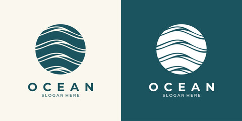 Minimal ocean logo, abstract wave lines circular shape