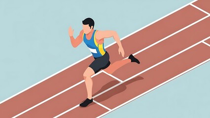 Obraz premium Athlete sprinting on track in isometric view illustration