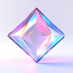Geometric jewel with colorful refractions and a luminous, white backdrop