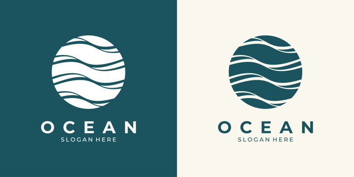 Ocean wave circular abstract vector logo design